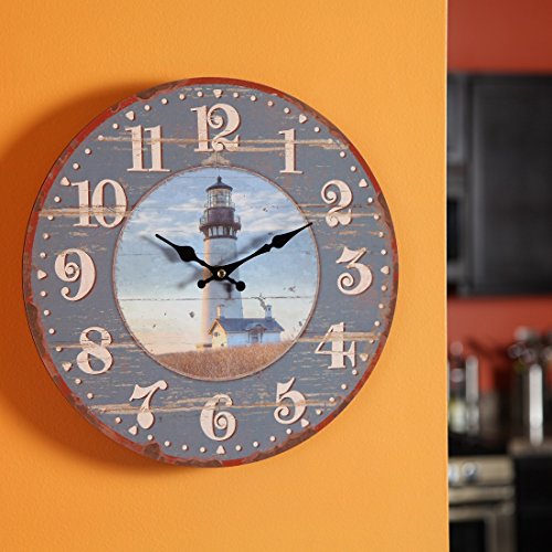Lily's Home Rustic Wood-Style Country Lighthouse Wall Clock, Fits Nautical or Country Décor, Battery-Powered with Quartz Movement, Ideal Gift for Lighthouse Fans (13" Diameter) - Image 2