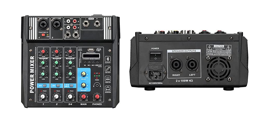 Naphon 4Channels 2x100W 48V Phantom Supply Bluetooth USB Powered Mixer P-4100U