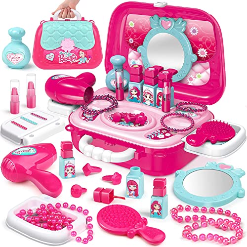 Delex Pretend Play - Set di gioielli da gioco di ruolo per ragazze 2 in 1, set di giocattoli da principessa, colore: Rosa