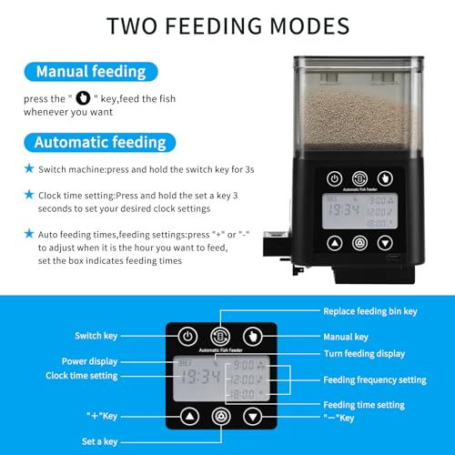 Podazz Automatic Fish Feeder for Aquarium with Timer, LCD Display 320ML Large Capacity Adjustable Fish Dispenser, Operated Feeders for Goldfish, Turtle for Vacation, Weekend or Daily Use(Black) - Image 5