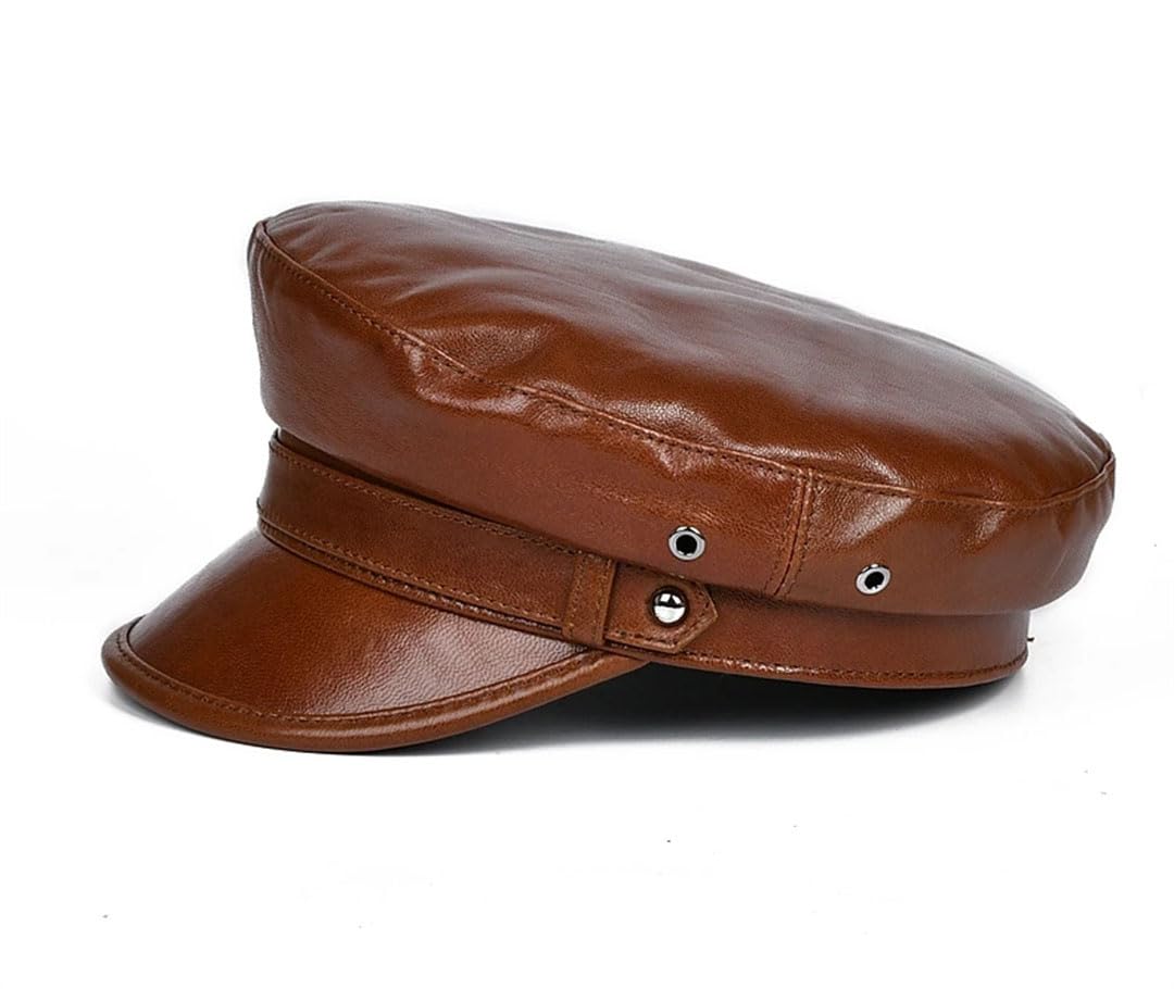 Gorro de cuero retro unisex para hombre y mujer, gorro de invierno, locomotora, lengua de pato, parte superior plana, sombreros militares, Marrón retro, 55-56