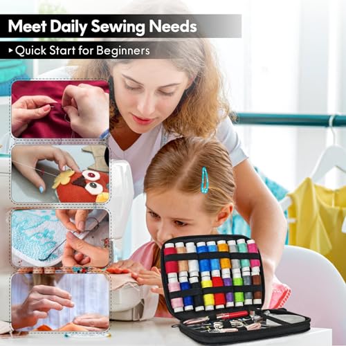 Image of Sewing Kit Basic for Adults, 87 Pcs Sewing Kit with Needle and Thread, Sewing Supplies Portable Travel Emergency Repair Kit for Beginners Home DIY, Gift for Mom and Grandma OKOMER