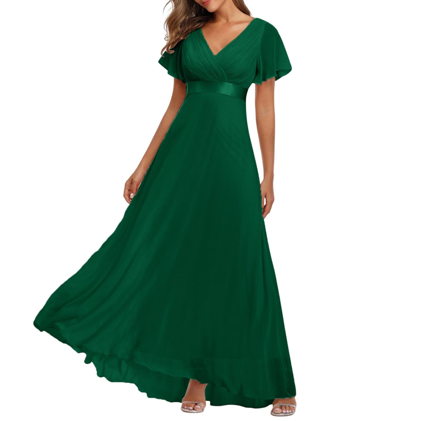 Generic Vestidos Tallas Grandes Vestido de Fiesta de Gasa sin Tirantes para Mujer Vestidos de Dama de Honor con Volantes de una línea Vestido de Noche Formal Vestidos de Novia Vestidos De Invierno Mujer