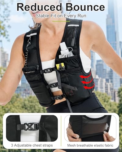 Running Hydration Vest for Women Men, Ultra-Lightweight Adjustable Running Vest with 500ml Soft Flask & Touchscreen Phone Pouch, Breathable 360° Reflective Running Backpack for Marathon (Large) — view 6