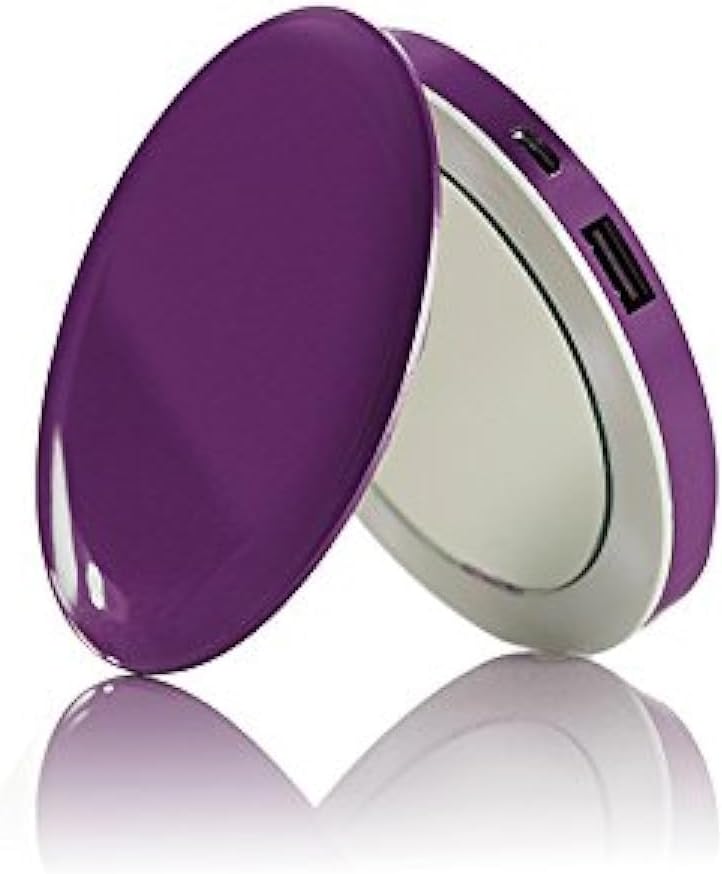 HYPER Pearl Compact Mirror Usb Rechargeable Battery Pack, Light Up Personal Makeup Mirror With A 3000Mah Battery And 2.1 Amp Usb Port Purple