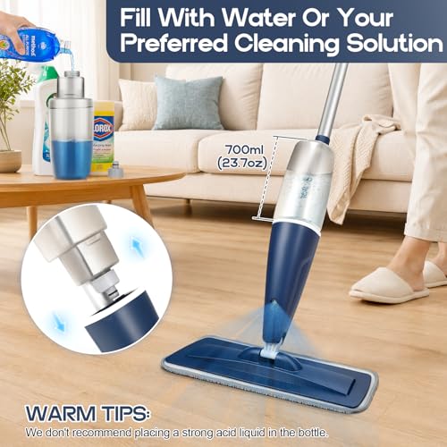 Image of CLDREAM Microfiber Spray Mop for Hardwood Tile Floors Dust Cleaning | 3 Microfiber Washable Pads| 23.6oz Refillable Bottle|Dry Wet Use Mops with Sprayer for Home Kitchen Tile Wood Vinyl Laminate