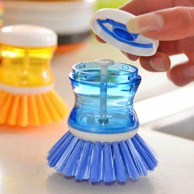 Image of Khedu Fab 2 Pc's Dish /Washbasin Plastic Cleaning Brush with Liquid Soap Dispenser Plastic Wash Basin Brush Cleaner with Liquid Soap Dispenser (Multicolour)