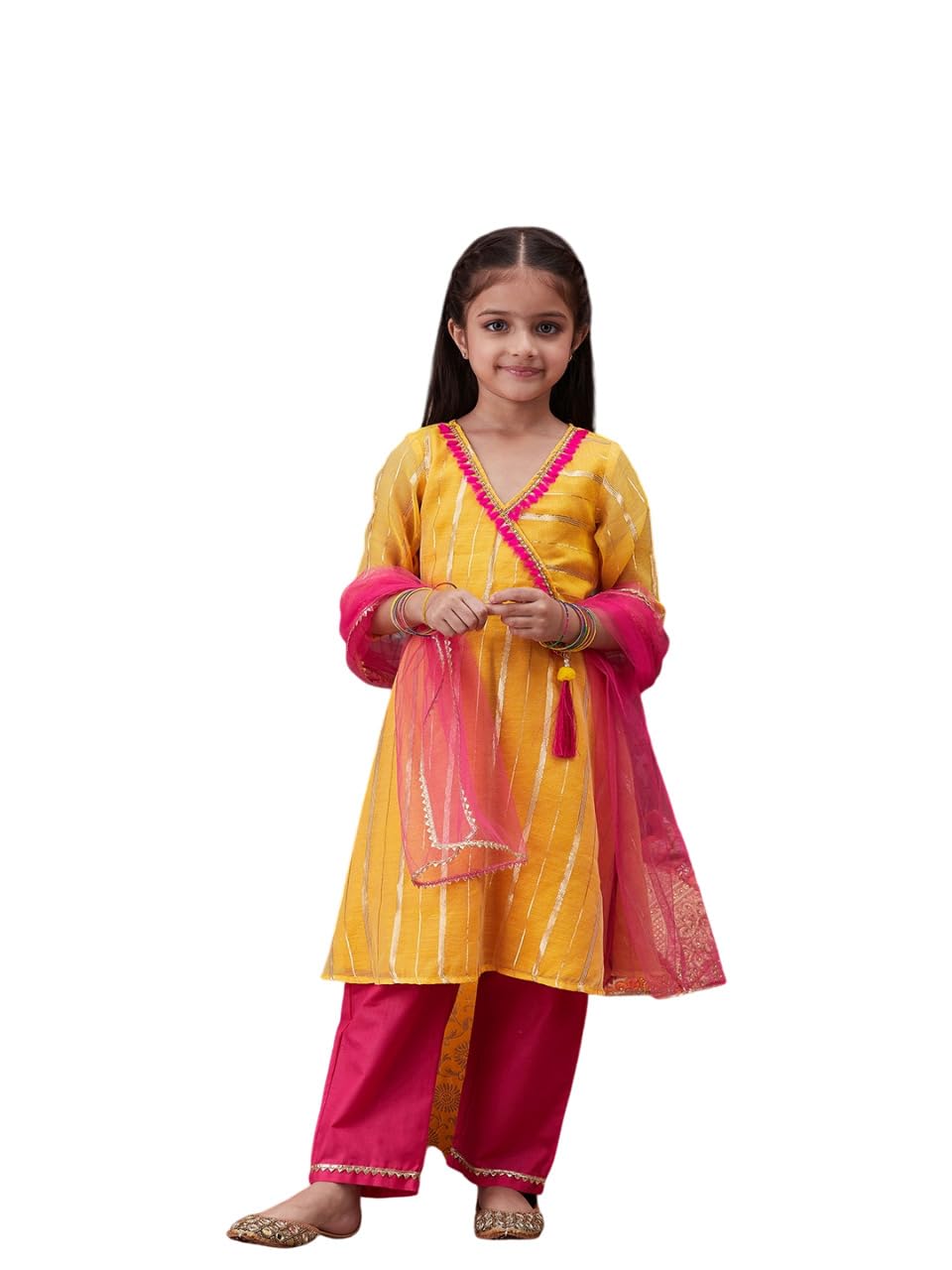 Pspeaches Girl's Art Silk Kurta Set (Ks-Lurexyellow-3-4Y_Yellow
