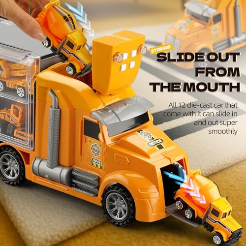 25 in 1 Construction Trucks Vehicle Toys for Toddlers Kids, Toy Construction Truck for Toddlers with Sounds and Lights, Die-cast Car Toys for 3 4 5 6 7 Year Old Toddlers Kids Boys Girls Birthday Gift