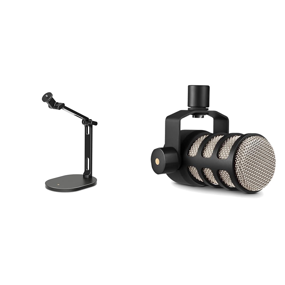 RØDE DS2 Desktop Studio Arm for Microphones, Cameras, Smartphones, Lights and Other Accessories (up to 900g) &amp; PodMic Cardioid Dynamic Broadcast Microphone, Black