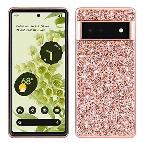Nadoli Glitter Case Coque pour Google Pixel 6 Pro,Rose Or Souple Doux Silicone Galvanoplastie Cadre Mince Coque Housse Couverture Étui de Protection Rigide Cover