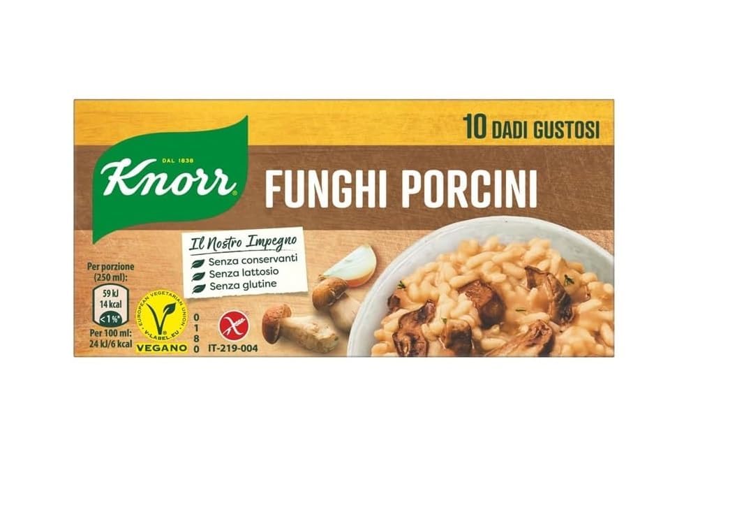 Italian Gourmet Bundle 8 x 100 g bouillons cubes aux cèpes, Knorr Funghi Porcini 10 cubes par boîte, assaisonnement pour bouillon et cuisine, sans gluten, sans lactose, vegan + Italian Gourmet Polpa