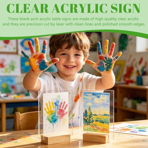 Image of Bercoor 10 Pack 4x6 Inch Blank Clear Acrylic Sign with Wooden Stands, Rectangle Top Acrylic Sheet, DIY Acrylic Rectangle Table Numbers for DIY Name Card Gifts Event Party Sign Decoration