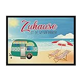 Maße: 70 x 50 cm Print Royal Camping Fußmatte mit lustigem Spruch - Strand - Zuhause ist da, wo wir parken - Geschenkidee/Camping Zubehör/Campingmatte/Vorzeltteppich - 75 x 50 cm