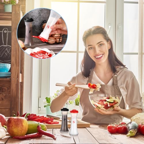 Image of Set of 2 Plastic Salt and Pepper Shakers with Lids Large Salt Shaker Pepper Container Vintage Tall Hourglass Camping Picnic Outdoors Travel Spice Set for Home Picnic Kitchen(Classic,Black Red)