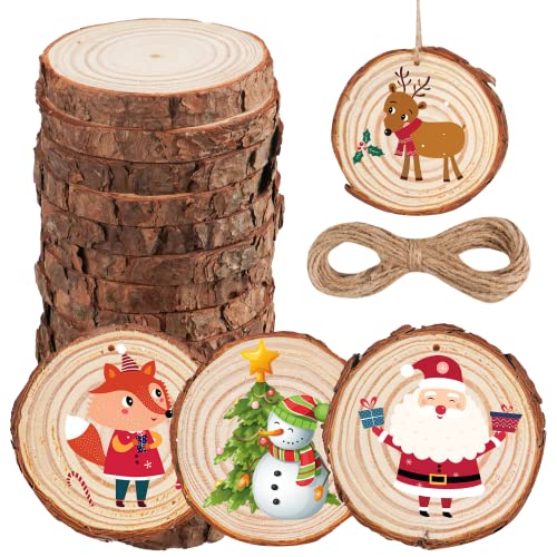 Kiaitre Natürliche Holzscheiben - 30 Stück 5-7cm Unbehandeltes Holzkreise vorgebohrt mit Loch Holzkreise für Kunst Holzscheiben Weihnachtsschmuck DIY Handwerk Cover