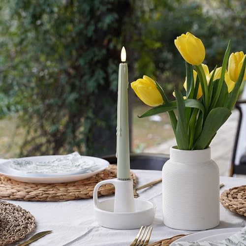 Image of Rhytsing 9.6 inches Sage Green Flameless Taper Candle with Remote, Battery Operated LED Dinner Candles with Timer for Spring and Summer, Wax Dripping Design, 8 Batteries Included - Set of 4