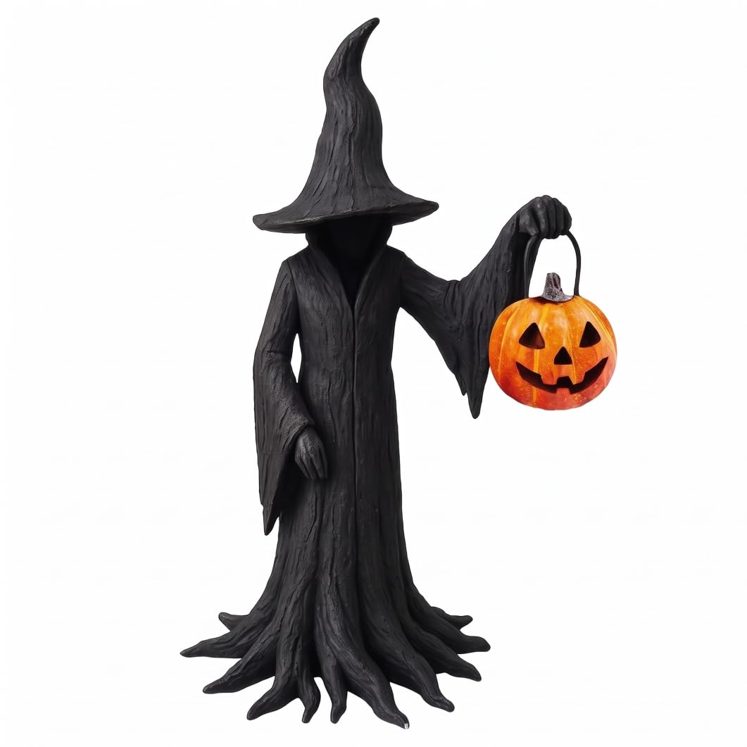 Bemonew Witch Statue Retro Resin Halloween Home Decor - Witchy Decor With Pumpkin, 20cm/7.87inch