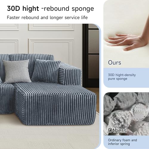 Image of 143 inch Oversized Cloud Boneless Couch with Chaise, Modern Modular Sofa with Deep Seat, Various Combinations Upholstered Couches for Living Room, No Assembly Required, Dark Grey