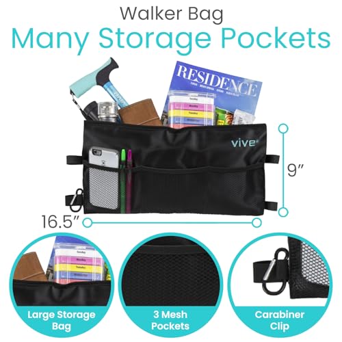 image for Vive Walker Bag - Accessories Wheelchair Basket Pouch (Water Resistant