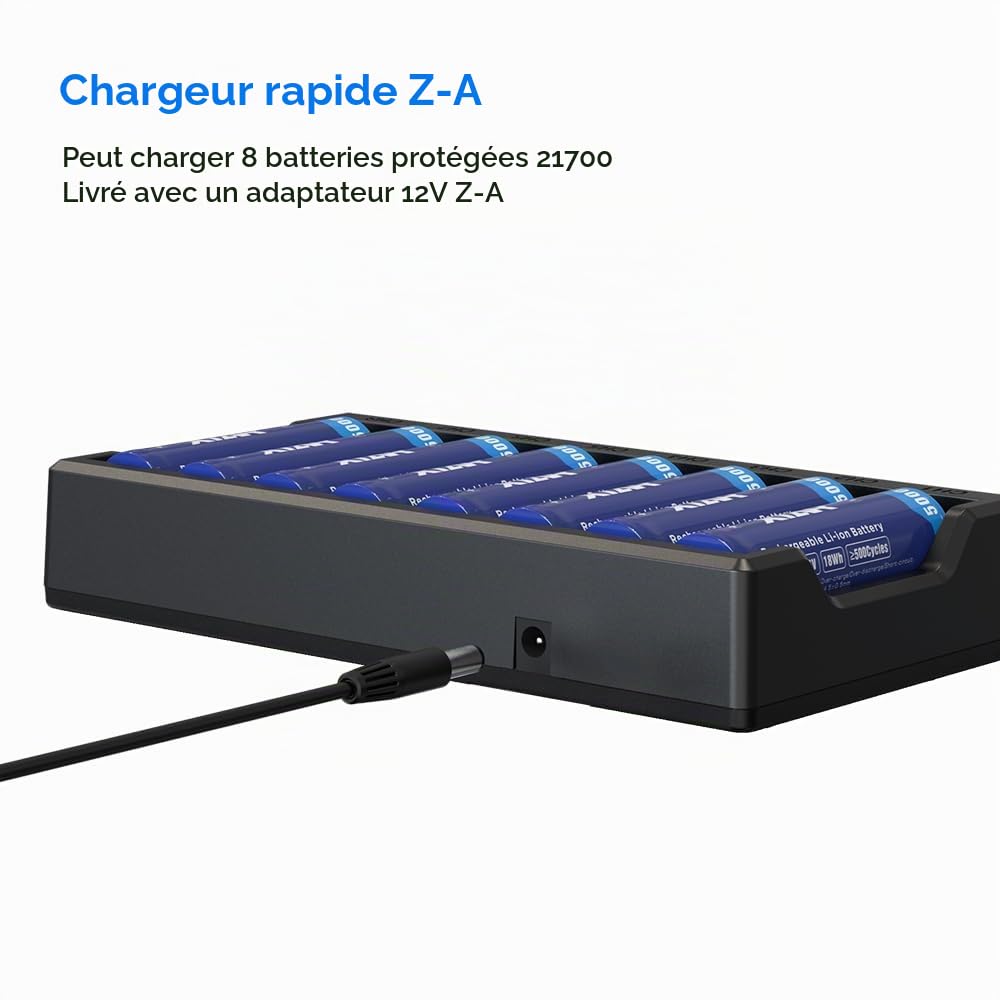 Chargeur de Batterie 18650 8 emplacements XTAR VC8 Plus 3 A Fast 21700 pour Batteries Liion 3,6 V et 1,2 V AA C avec Adaptateur Prise Britannique