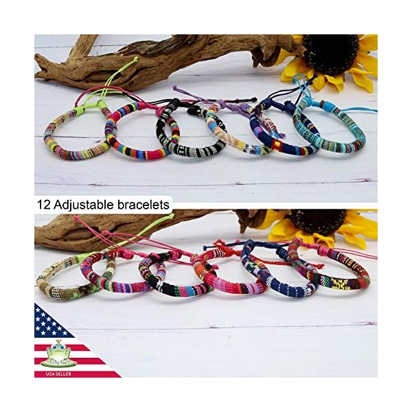 FROG SAC 12 Woven Bracelets for Women and Men, Boho Ethnic Friendship Bracelet Pack for Teen Girls, Adjustable VSCO Girl Stackable Beach Jewelry, Easter Basket Fillers Stocking Stuffers for Boys