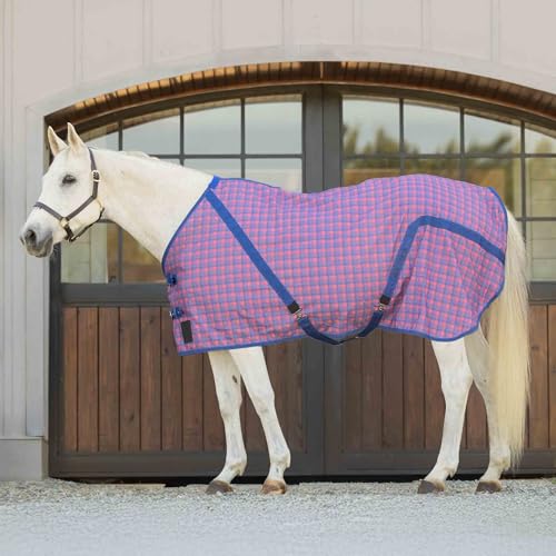 Image of Equinavia Fryd 100% Cotton Stable Blanket for Horses | No Fill - Pink Flambe /Galaxy Blue - 76 in