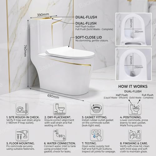 Image of Backline P Trap Commode for Toilet | One Piece Ceramic Commode With 10L In-Built Tank | Wash-Down Flushing With Soft Closing Toilet Seat - P Trap Water Closet (White Gold) (7 Years Color Warranty)