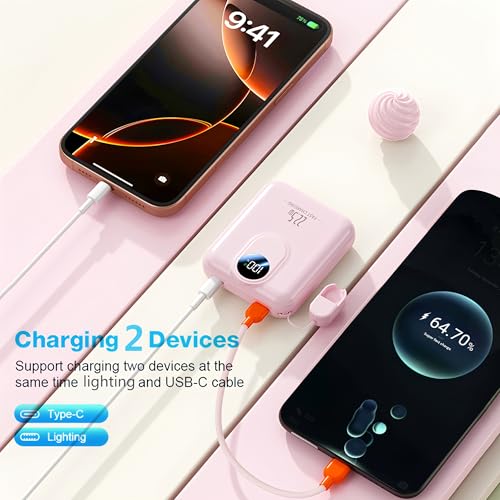 Batería externa de 10000 mAh rosa con 4 salidas de carga simultánea y pantalla LED 5