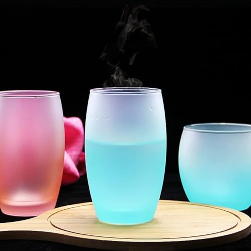 Miniatura 2 de Renococo Juego de vasos de vidrio coloridos de 2 vasos de 12 onzas, vasos altos de color degradado para agua, jugo y cócteles, cristalería de bar,