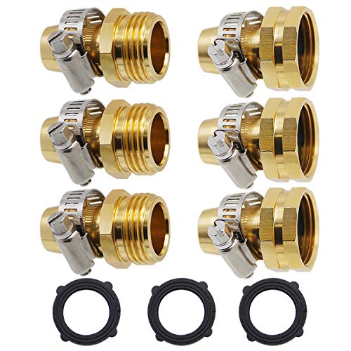 Lifynste Garden Hose Repair Connector with Clamps Male and Female Garden Hose Fitting 3 Set
