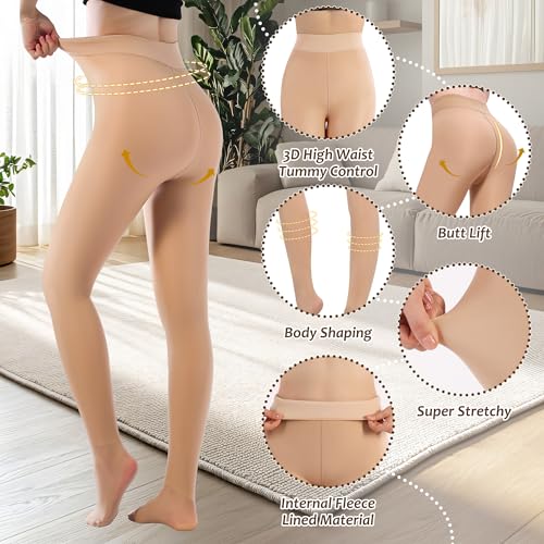Image of Fleece Lined Tights Sheer Women,Fake Translucent Warm Pantyhose Leggings Sheer Thermal Tights for Women in Winter.