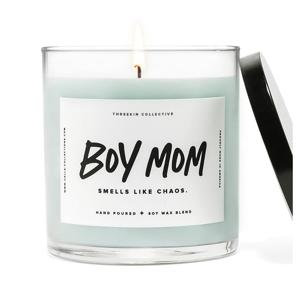 ThreeKin - Velas perfumadas para niño y mamá, velas de cera de soja natural para el hogar, aromaterapia relajante para mamás, aceites esenciales de madera flotante con un toque de caos, velas de larga