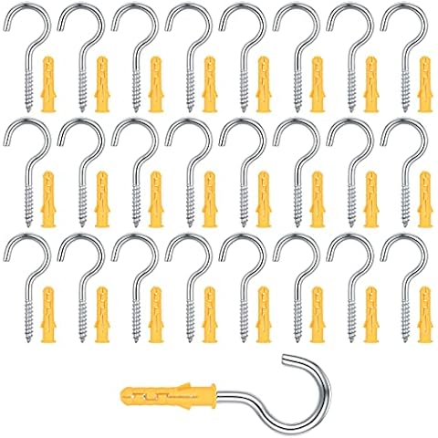 Cents matter 25 Pcs Ceiling Cup Hooks, 304 Stainless Steel Screw Eyes Hooks, Metal Ring Eyelets self-Tapping Hanging Screws, Heavy Duty Eye Bolts Screws for Home, Office, Outdoor - 3.5mm Cover