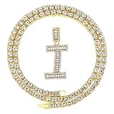 FW Jewelry - Collar con colgante de letra inicial de diamantes de imitación en plata y oro con diseño de hip hop de 20 pulgadas para hombre y mujer