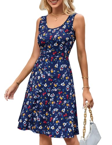 Image of Herou Summer Beach Dresses for Women A Line Sleeveless Tank Dress | Casual,Scoop Neck,Soft,Knee Length,Breathable