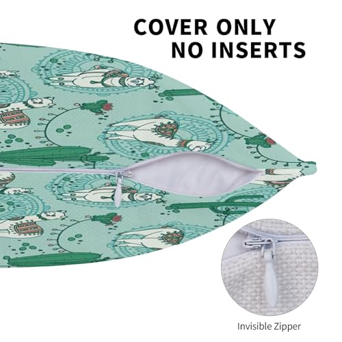 Housse de coussin lama alpaga vert déco canapé salon moderne