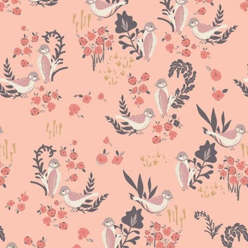 Hello Ollie 100% Cotton Poplin Fabric Feathered Fellow Blush - per metre
