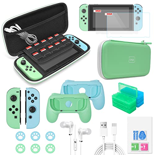 Accessories Bundle for Nintendo Switch, 26 in 1 Essential Protection Kits with Carrying Case, Screen Protector, Cards Storage Case, Hand Grips, Cover for Joycon & Charging Cable, Thumb Grip Caps