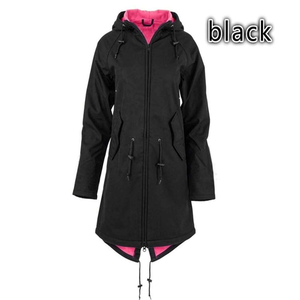 Generisch Leichte Daunenjacke Damen Winddichte Jacke Long Rain Outdoor-wasserdichtes Damenmantel mit Kapuziner-Mantel massiv