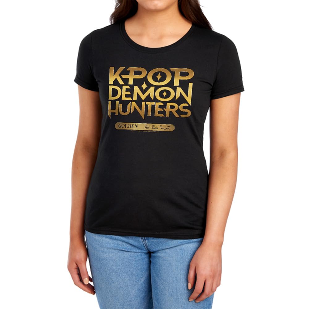 Kpop Demon Hunters Golden Tour Countdown Womens T Shirt, Black, M