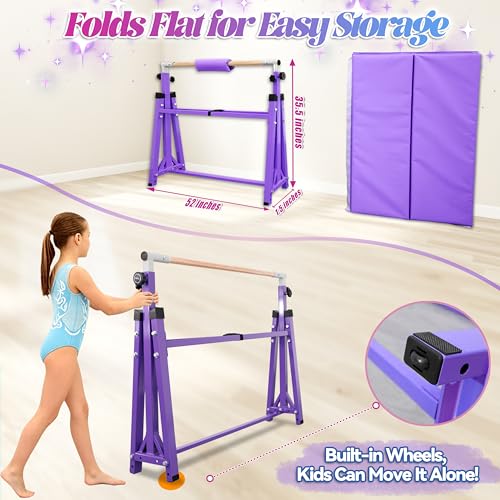 Image of Seliyoo Foldable Gymnastics Bar for Kids Teens Ages 3-18, 5FT /6FT Kip Training Bar -Sturdy Base for Home Training,Adjustable Height 35 inch to 59 inch for, 400 LBS Capacity,Anti-Slip Base & Easy Assembly