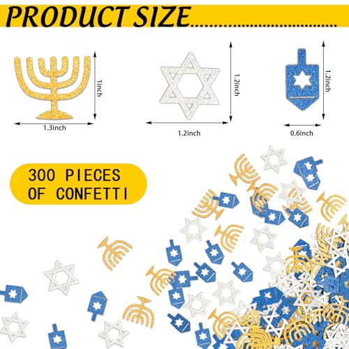 Image of Whaline 300 Pcs Hanukkah Table Confetti Menorah Star Dreidel Shaped Glitter Confetti Blue Gold Silver Table Centerpiece For Chanukah Party Decoration