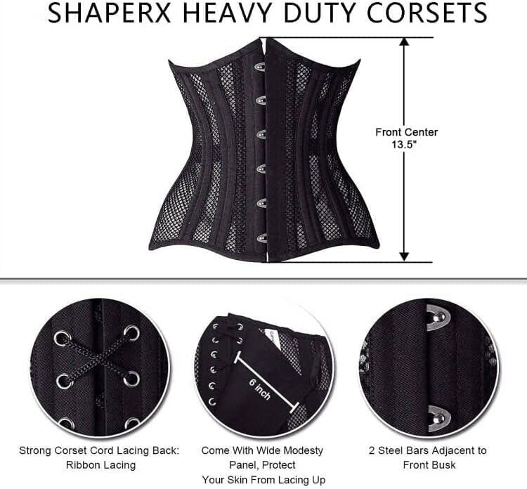 SHAPERX Women 24 Double Steel-Boned Longline Heavy Duty Waist Training Corsets Shaper - Image 3