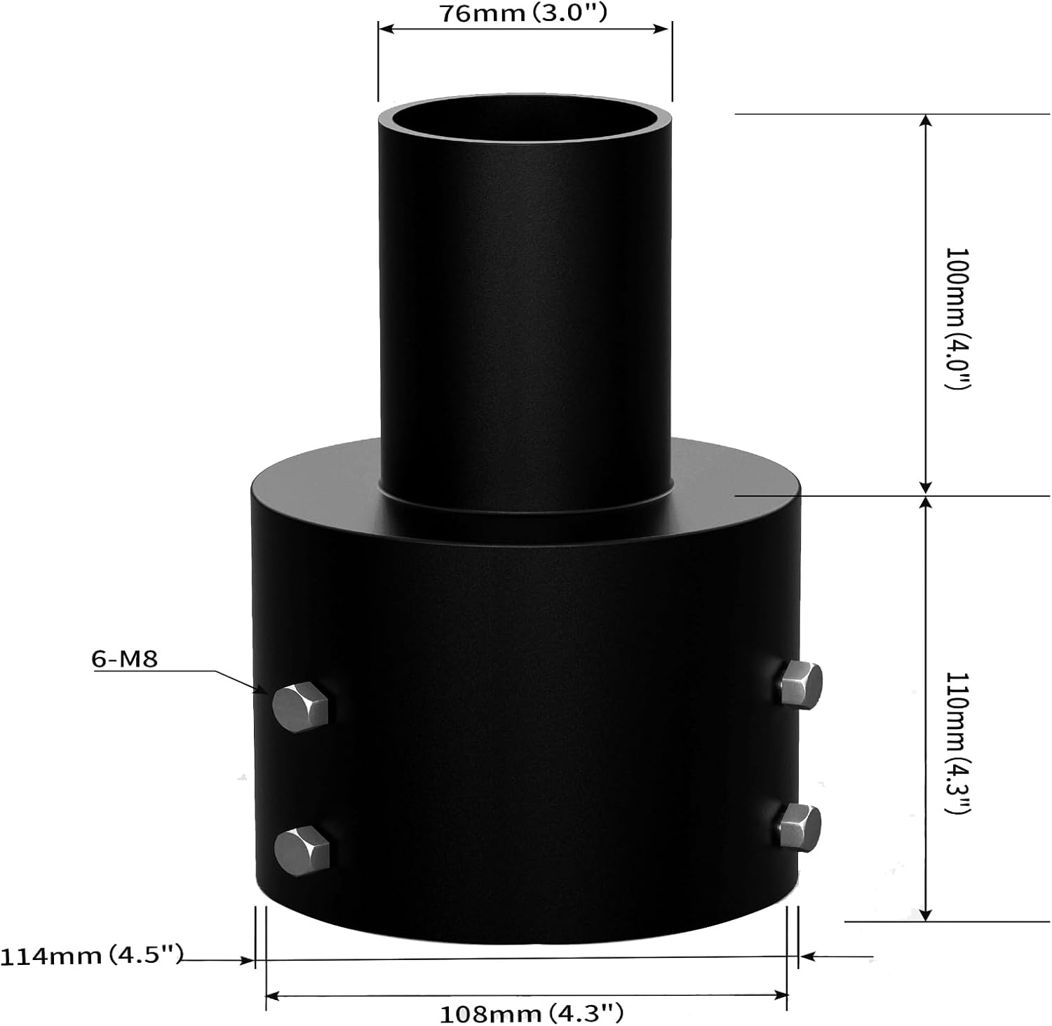 Post Light Adapter 4inch to 3inch, Light Pole Top Reducer 4" to 3" for LED Post Top Light Lamp, Black Finish Steel Round Vertical Tenon Adaptor for Outdoor Garden Yard Lighting Fixture,1 Pack