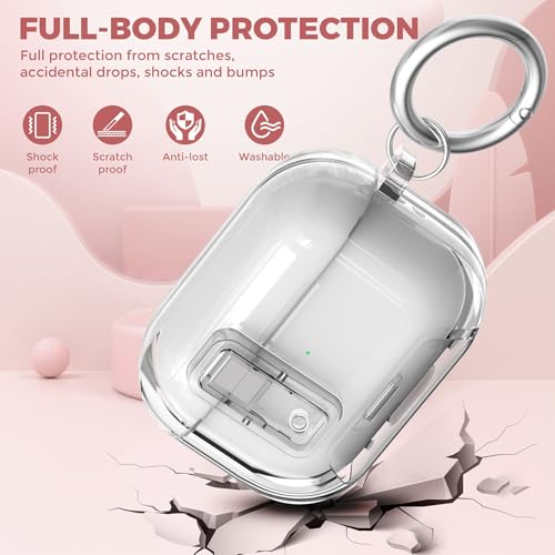 Image of Compatible with Airpods 4 Case Clear with Lock Phone Stand, Soft TPU Magnetic Automatic Lock Apple AirPods 4th Generation Protective Cover Skin Women Men + Cleaning Kit for iPod 4 2024 Case Clear