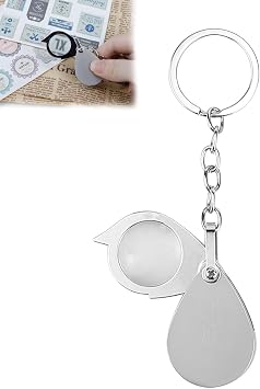 FERCAISH Stainless Steel Magnifying Glass KeyCircle, Mini Magnifier with Keychain, Portable Pocket Magnifier, Foldable Small Magnifier for Reading, Jewellery, Science 10 times