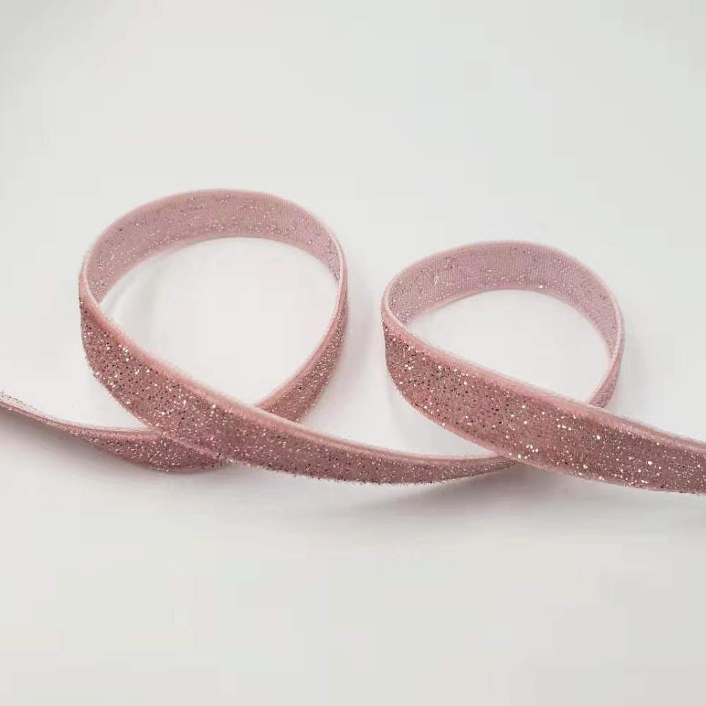 10 Yard Velvet Ribbon Spool, Inlaid with Silver Polyester (Pink, 3/8)