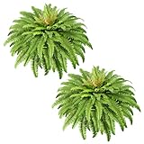 45" Fake Ferns, Set of 2 Ferns Artificial Plants Large, 63 Fronds Artificial Fern for Outdoors Each Bouquet, Suitable for Planter Garden Porch Office Decor