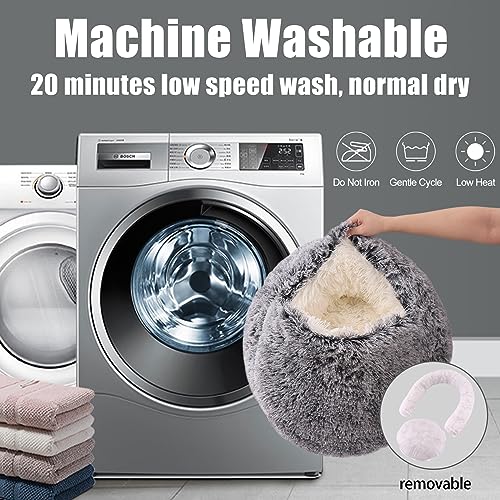 Round-Dog-Cat-Cave-Bed-with-Hooded-Cover-Pet-Bed-Hooded-Plush-Dog-Bed-Cave-Faux-Fur-Cuddler-Comfortable-Self-Warming-Pet-Bed-Removable-Washable-Soft-Plush-Burrowing-Donut-Bed-for-Puppy-Kitty